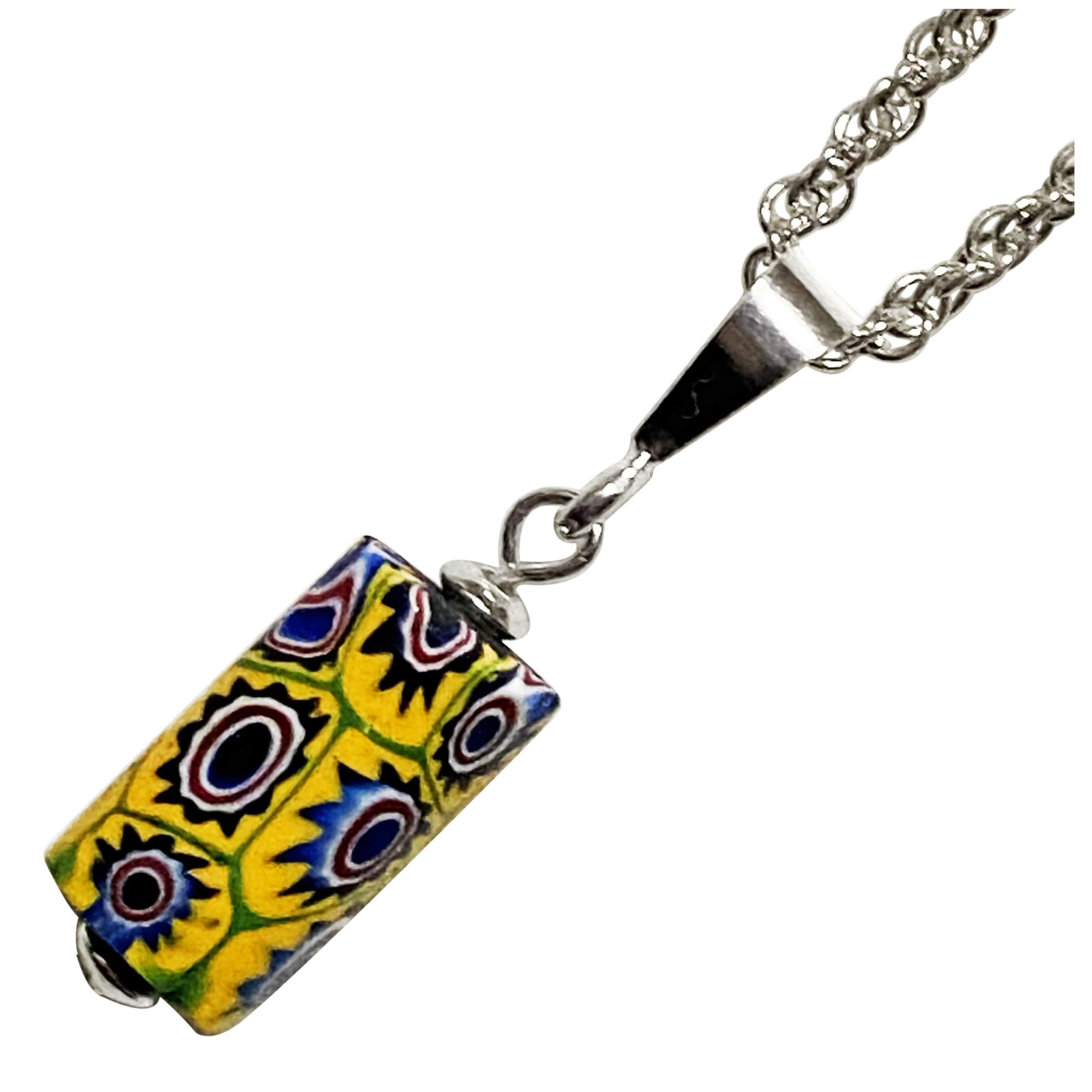 Venetian Lampwork Bead Antique Beads SILVER925 Pendant Necklace Millefiori Venetian Trade Beads European Handmade Beads Screw Chain Necklace 45cm