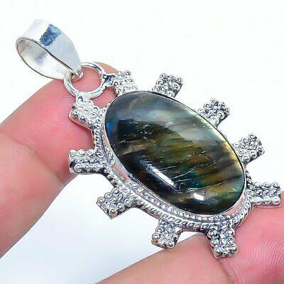 

Natural Labradorite Gemstone Handmade 925 Sterling Silver Pendant 2.17 K5h30