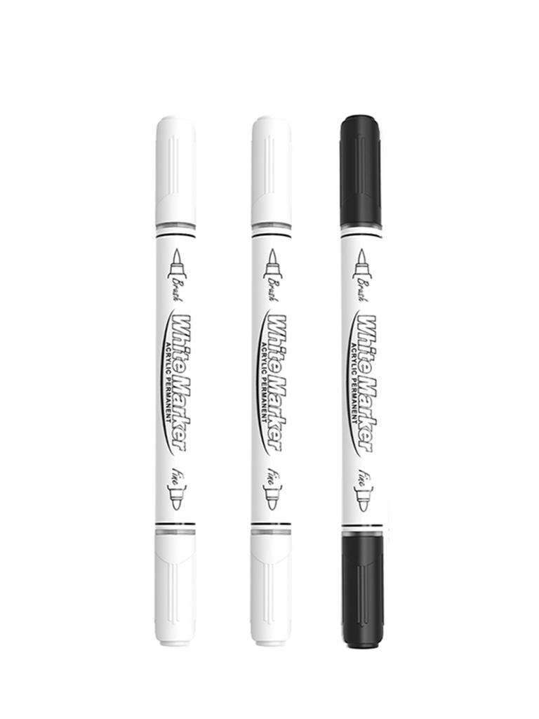 Black/White Large Capacity Dual Tip Permanent Acrylic Paint Pen for Art Supplies Fabric Paint, Markers for DIY Art Brush Pen Set