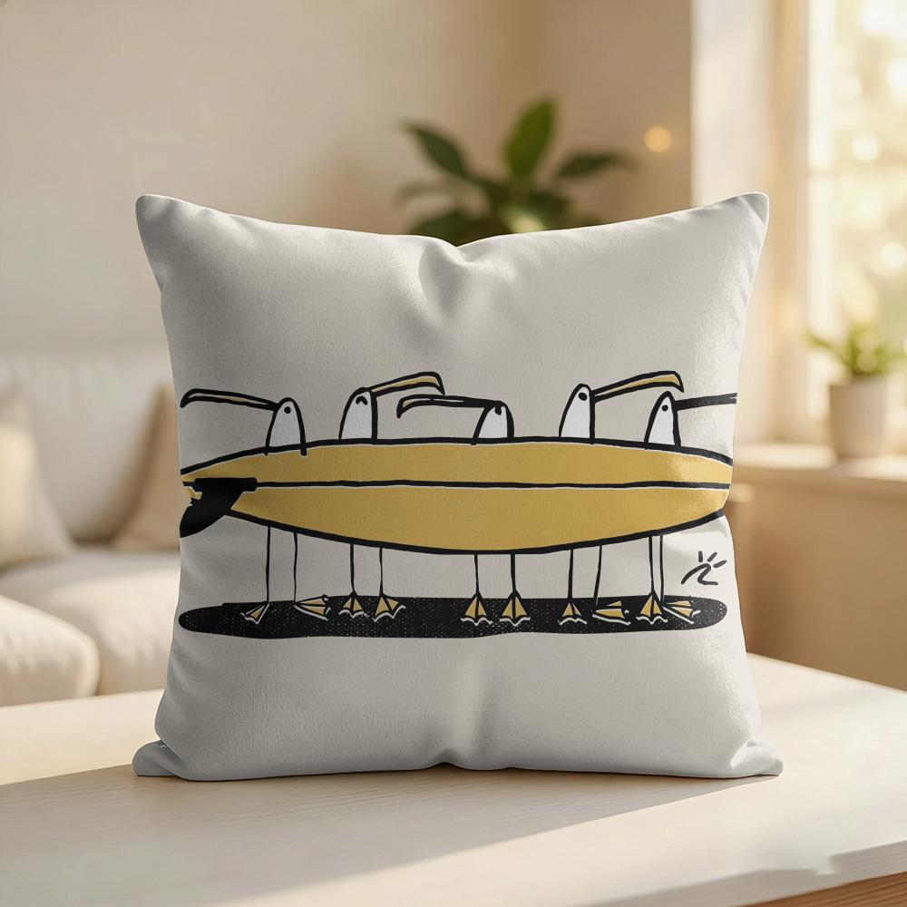Funny Surfing Animals Cute Cushion Cover Silky Short Plush Invisible Zipper Dustproof Sofa Pillow Case For Home Decor 30x30cm
