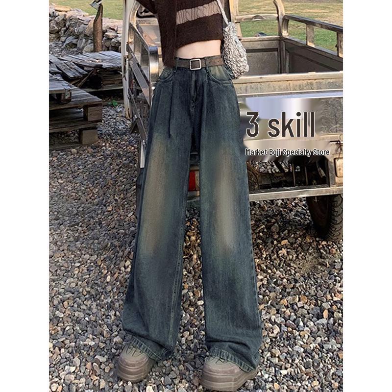 Retro High Street Plus Size Wide Leg Velvet Jeans for Women L