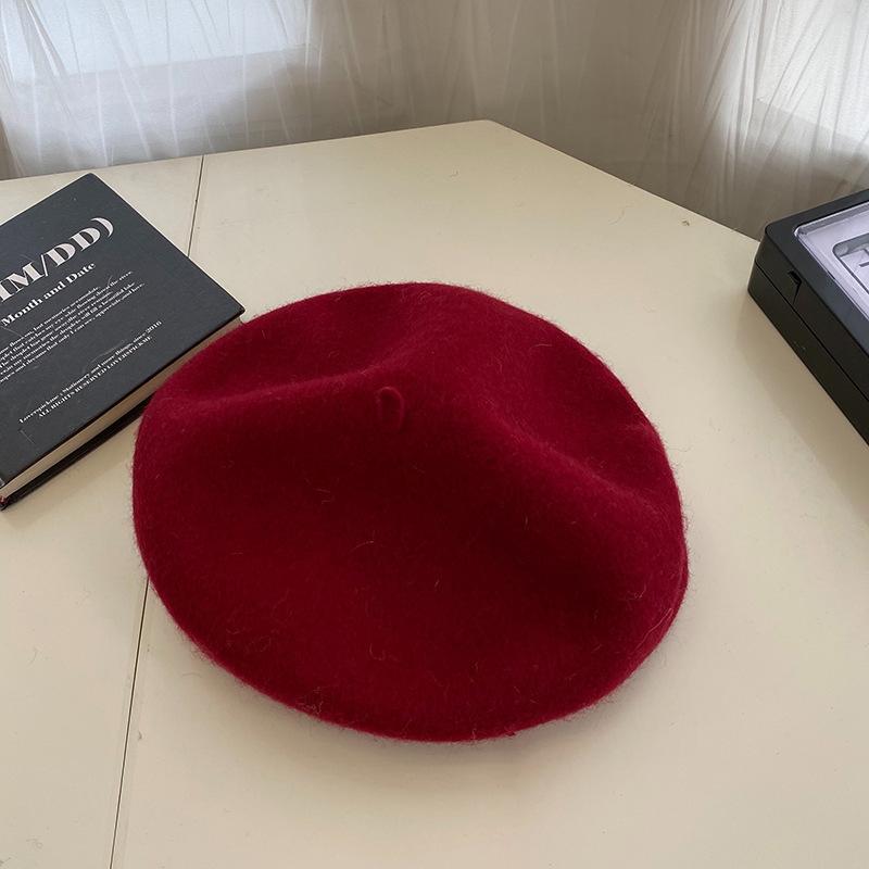 Australian Wool Beret Children'S Autumn And Winter Retro Versatile Solid Color Woolen Hat Showing Face Small Painter Hat Bud Hat