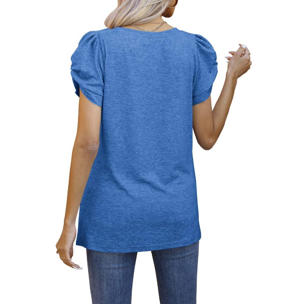 GMXIA Spring Summer Solid Color Knotted V-neck Short-sleeved T-shirt Base for Women