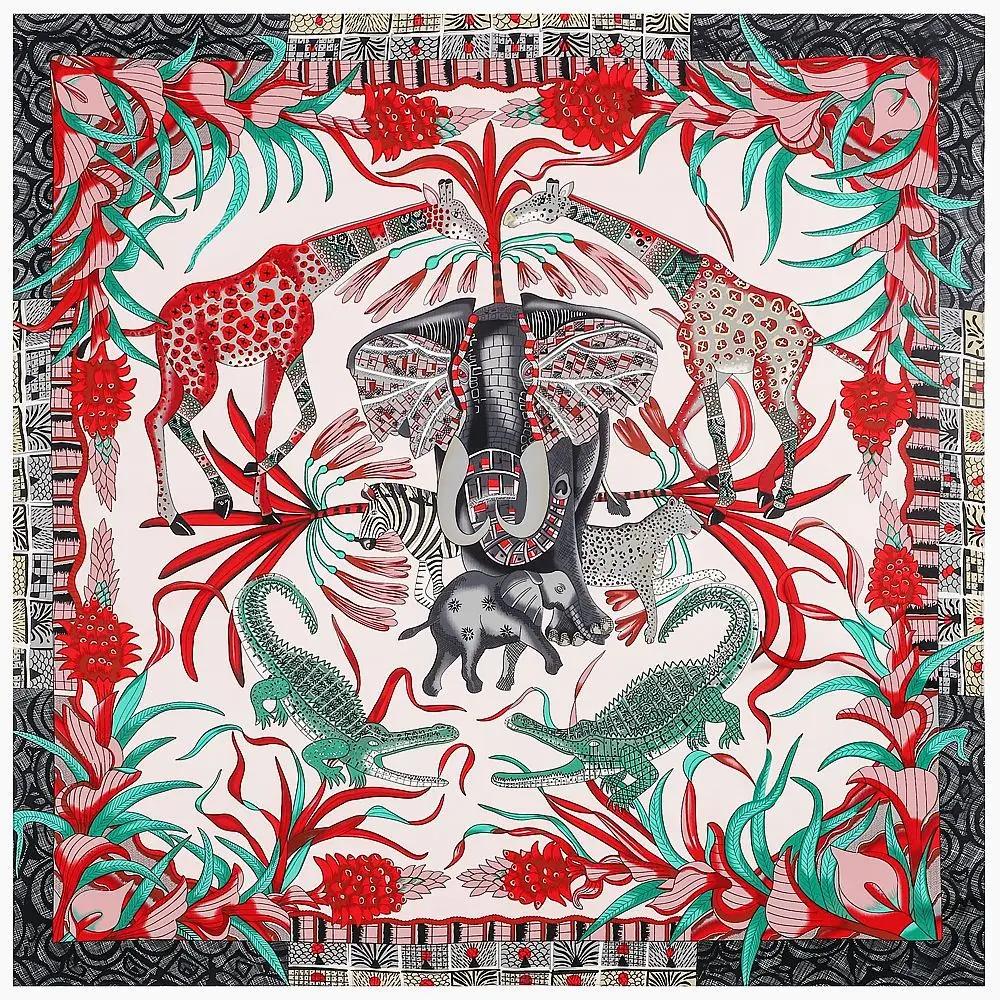 Lenço Quadrado Sarja 130X130Cm Estampa de Animais Lenços e Xales Femininos Lenço de Pescoço Girafa Bandana Grande Espanhola Xales para Pescoço