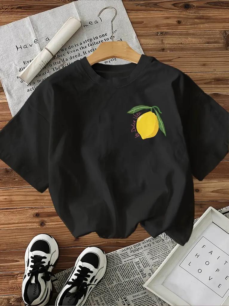 Loose Lemon 100% Polyester Y2k LIMON Cello T-Shirts Female Funny T Shirts Egirl Korean Fashion Graphic Tees Tops Women Clothing