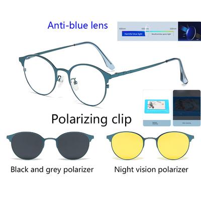 Round Metal Frame Magnetic Clips Sunglasses On Glasses Optical Prescription Magnet Eyeglasses Blue Light Blocking