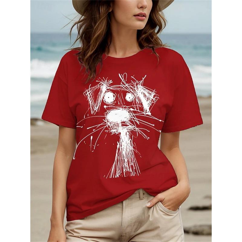 New Summer Dog Print T-shirt, Cute Animal Dog Pattern, Fashionable and Fun Short-sleeved Retro Top Women Clothing Personality