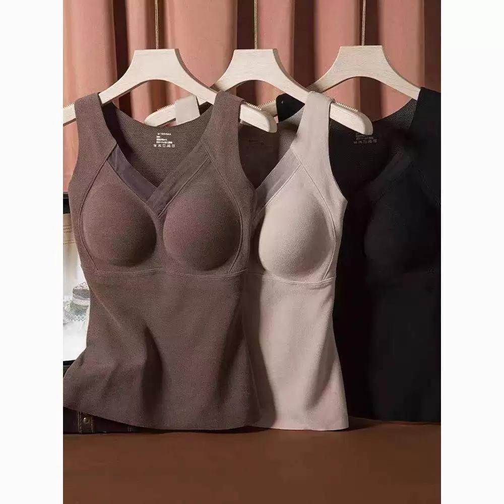 Autumn and Winter Graphene Thermal Vest for Women with Chest Pads, Winter Bra-Free Design, German Velvet Brushed Surface, Fixed Cup, No Steel Ring