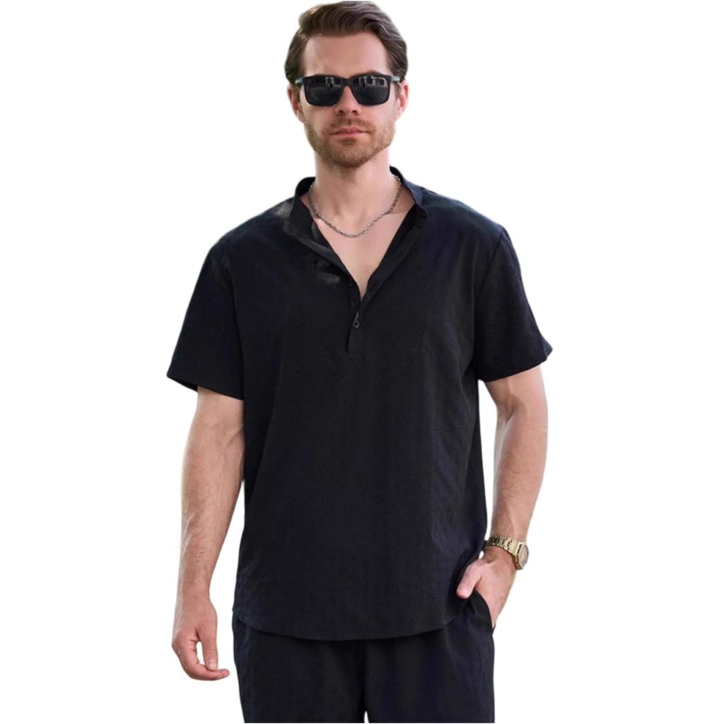 Men's Casual Short-sleeved Stand-up Collar Fashionable Men's Top