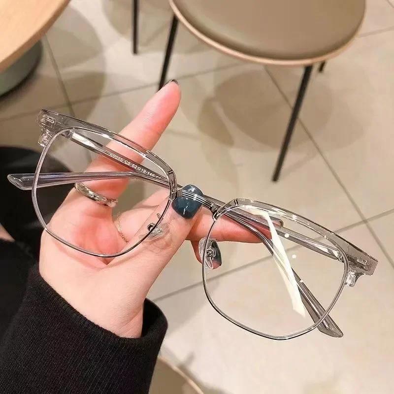 Fashion Unisex Square Plain Glasses For Men Women Metal Frame Glasses Polygon Eyeglasses Gentle Black Anti Blue Light Glasses