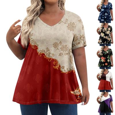 Womens Plus Size Tops Shorts Sleeve Shirts V Neck Casual Clothing Clothes Prints Tops