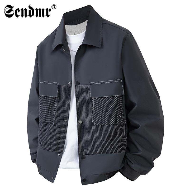 Light Luxury Striped Color-Block Jacket Men's Workwear Patchwork Turn-Down Collar Jacket Spring Autumn New Simple Casual Jacket