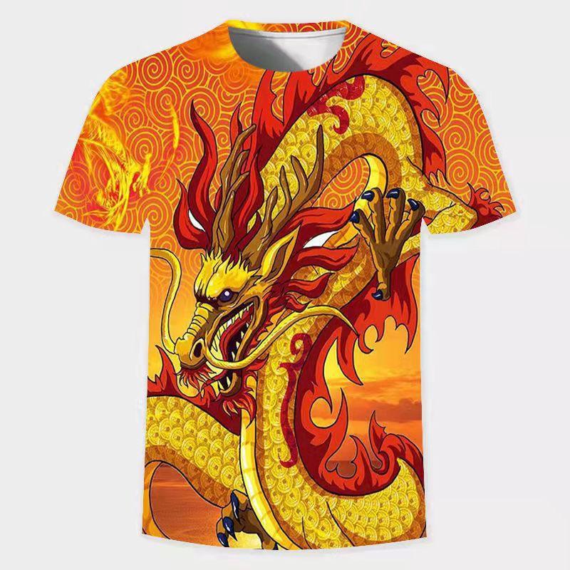Summer Round Neck 3D Dragon Pattern Print Top Fashionable Casual Short Sleeved Men's T-shirts