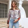 Fashion Spring & Fall New Lapel Work Clothing Ol Fashion Single-Breasted Straight-leg Gingham Geometric Print Long Sleeve Shirt Top