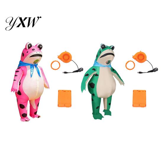 Blow Up Frog Suit Inflatable Costume for Adult Kids Funny Blow-Up Full Body with Air Pump Halloween Cosplay Party Outfit Rechargeable