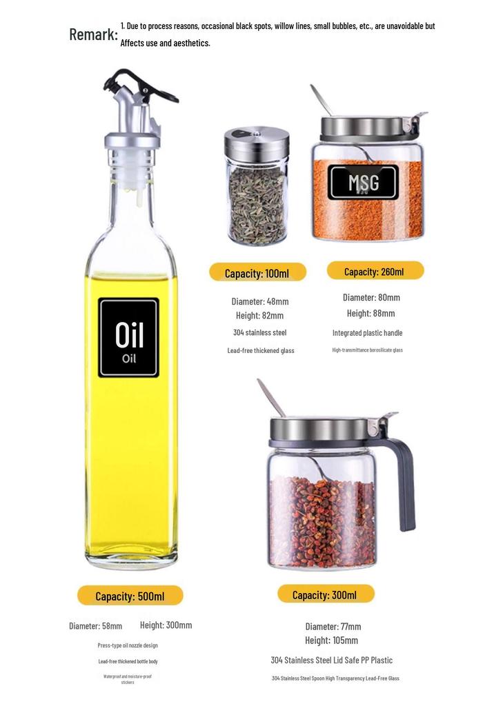 Glass Kitchen Salt Shaker & Seasoning Jar Set - Household Combination Pack