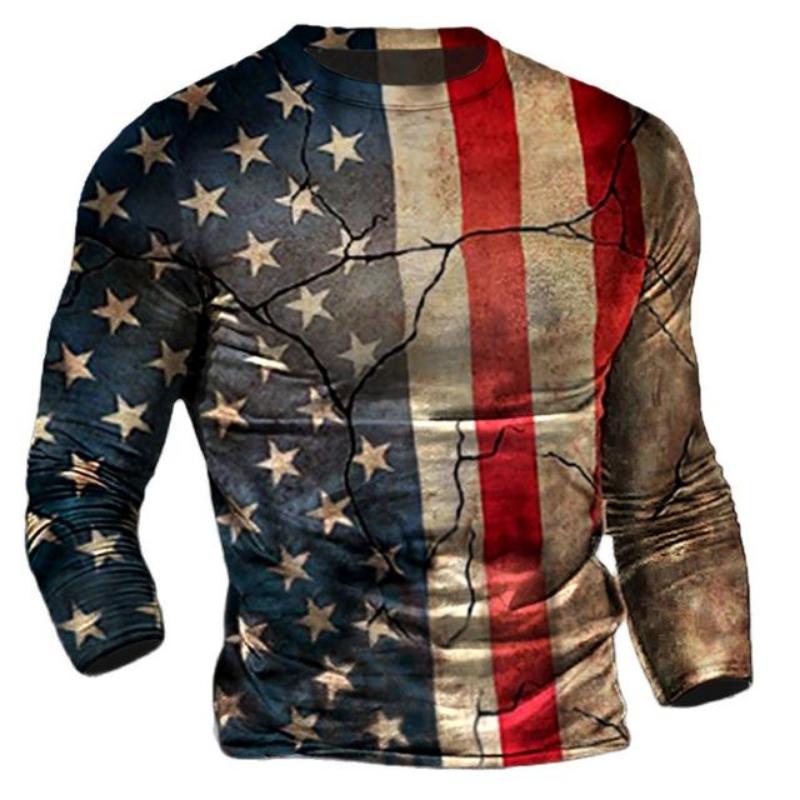 Retro 3D Digital Langarm T-Shirt für Herren, bedrucktes Hemd, amerikanisches Feeling, lässiges Oberteil, Europa und Amerika, 5XL, 2022