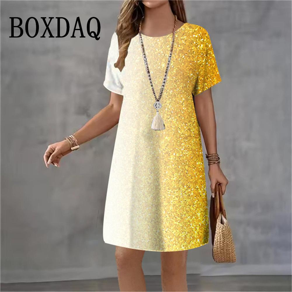 2026 New Summer Dresses Fashion Women Tie Dye Gradient 3D Printed Dress Loose Plus Size Casual Street Short Sleeve A-Line Dress