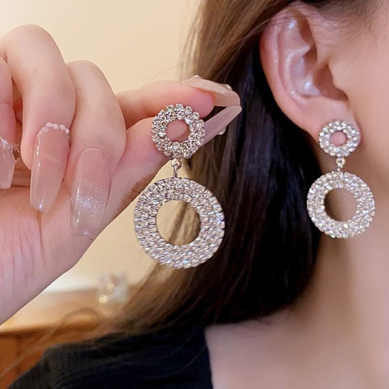 Elegant Hollow Circle Rhinestones Earrings Comfort Wear Day to Night Versatile Jewelry