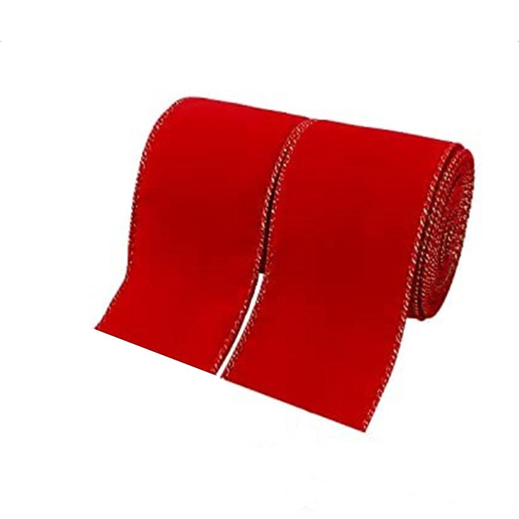 Christmas Ribbon Bow, Red Velvet With Gold Trim Decorative Ribbon 2.5 Inch