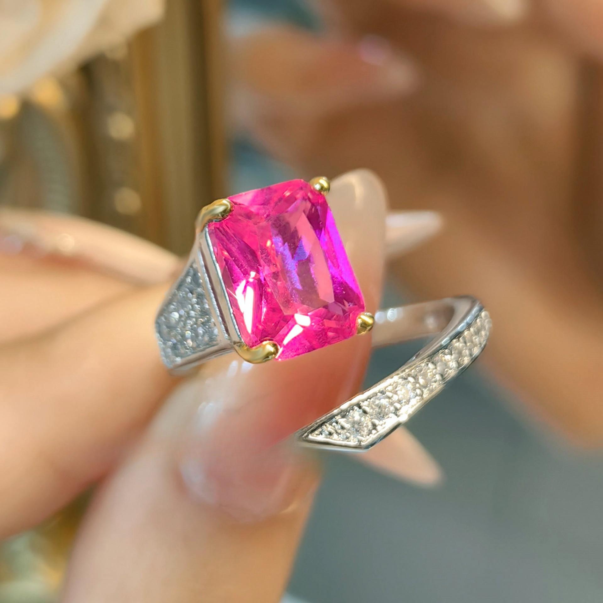 

Модное кольцо с искусственным рубином рупии, украшенное бриллиантами с высоким содержанием углерода, креативный дизайн, квадратный бриллиант, красный корунд, женское кольцо