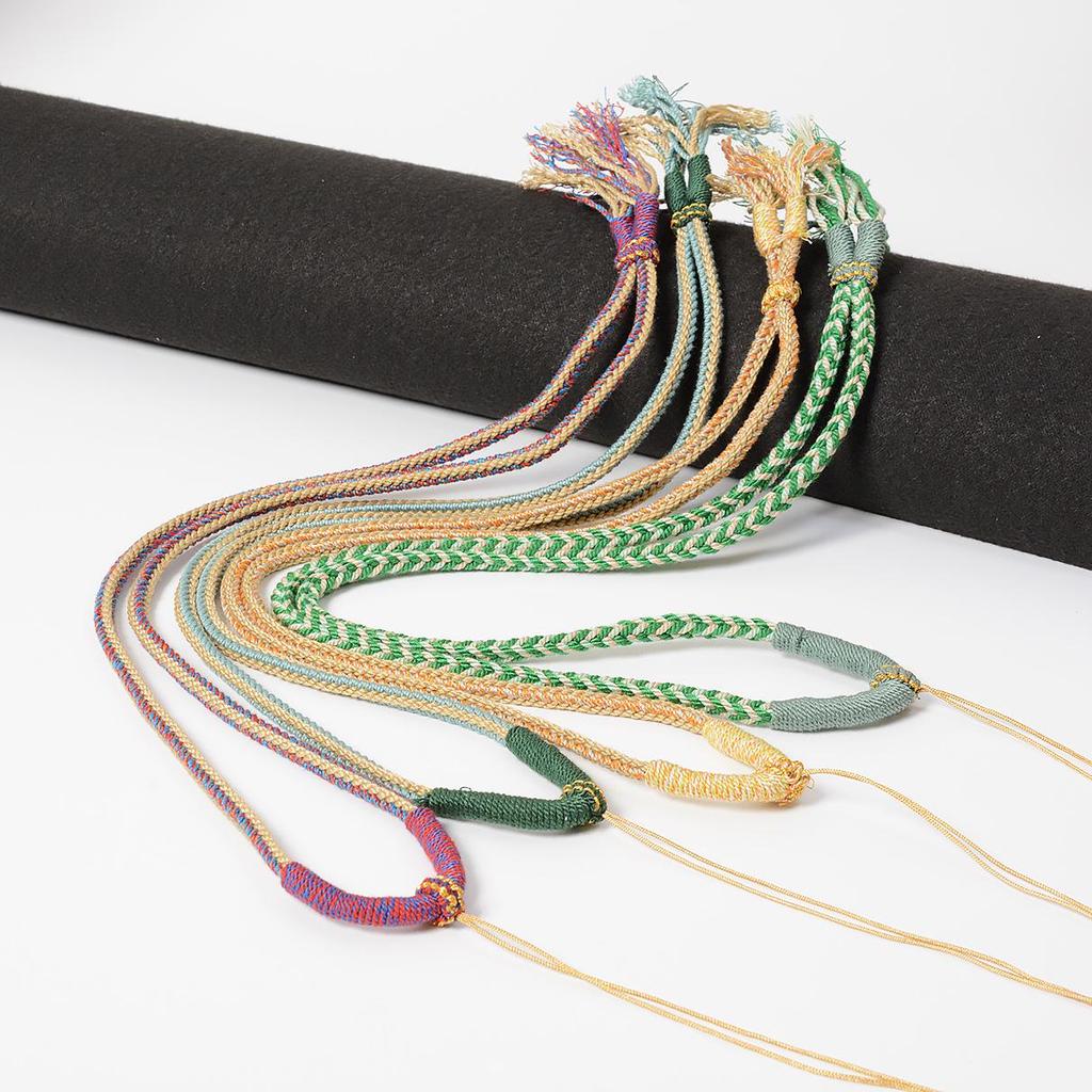 Hand-Woven Tibetan Thangka Necklace with Dzi Pendant and Clavicle Cotton Rope