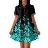 Women's Casual Loose Fit Shirt Dress Button Front Short Sleeve Collared Dress with Floral Print Suitable for Daily Wear and Outdoor Activities