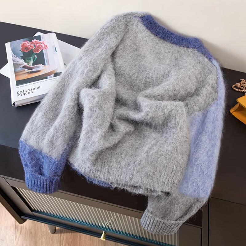 Women's Round Neck Color-Block Patchwork Sweater