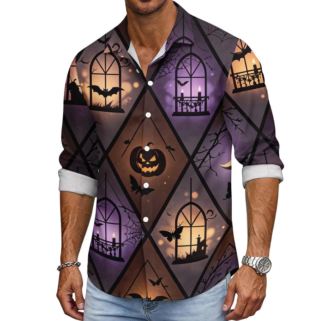 Men's Halloween Loose Fit Long Sleeve Shirt Vintage Casual Breathable Button Down Shirt for Autumn Spring Outdoor Daily Wear