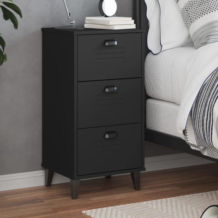 VidaXL Table de Chevet, Armoire de Nuit avec Tiroirs, Table de Téléphone, Meuble de Rangement Chambre, Industriel, Noir Bois 374918