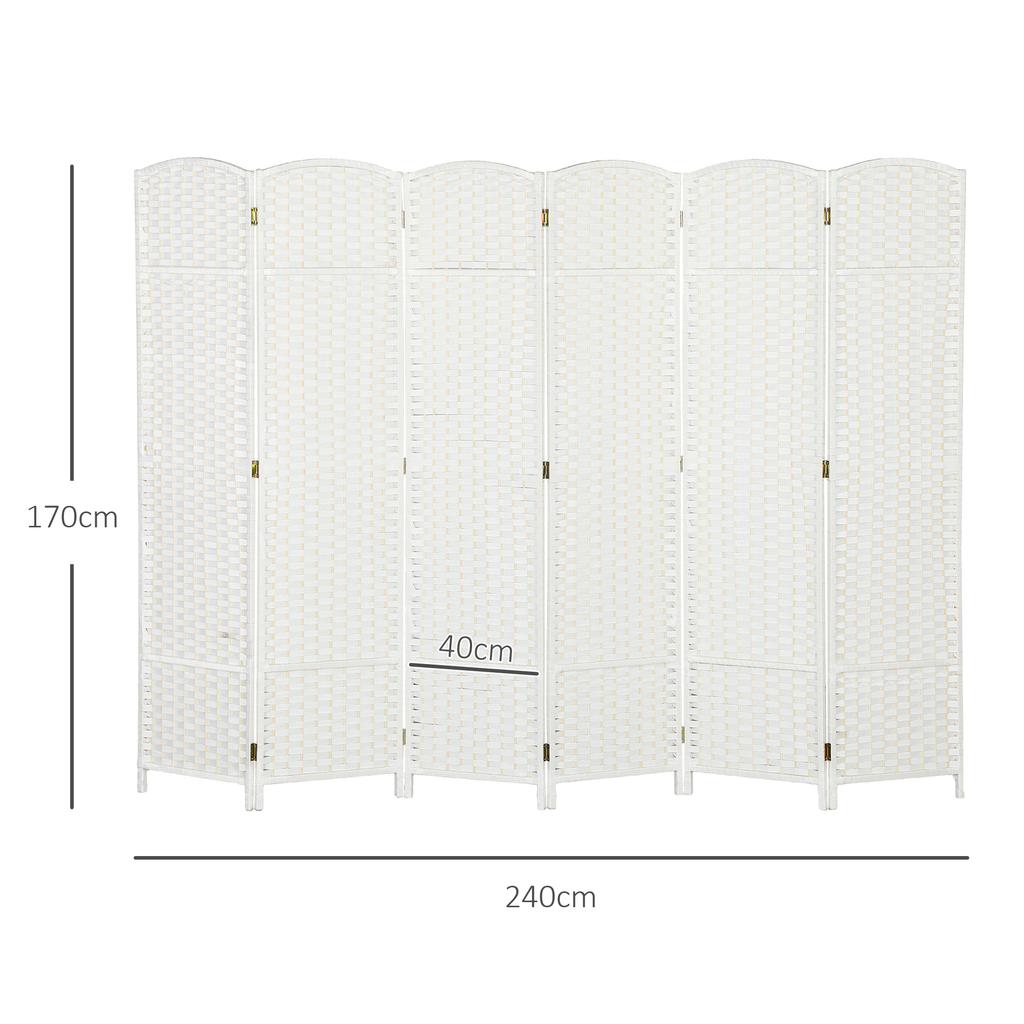 6-Panel Room Divider, Foldable Privacy Screen, Privacy Wall for Living Room, Bedroom, Home Office, White