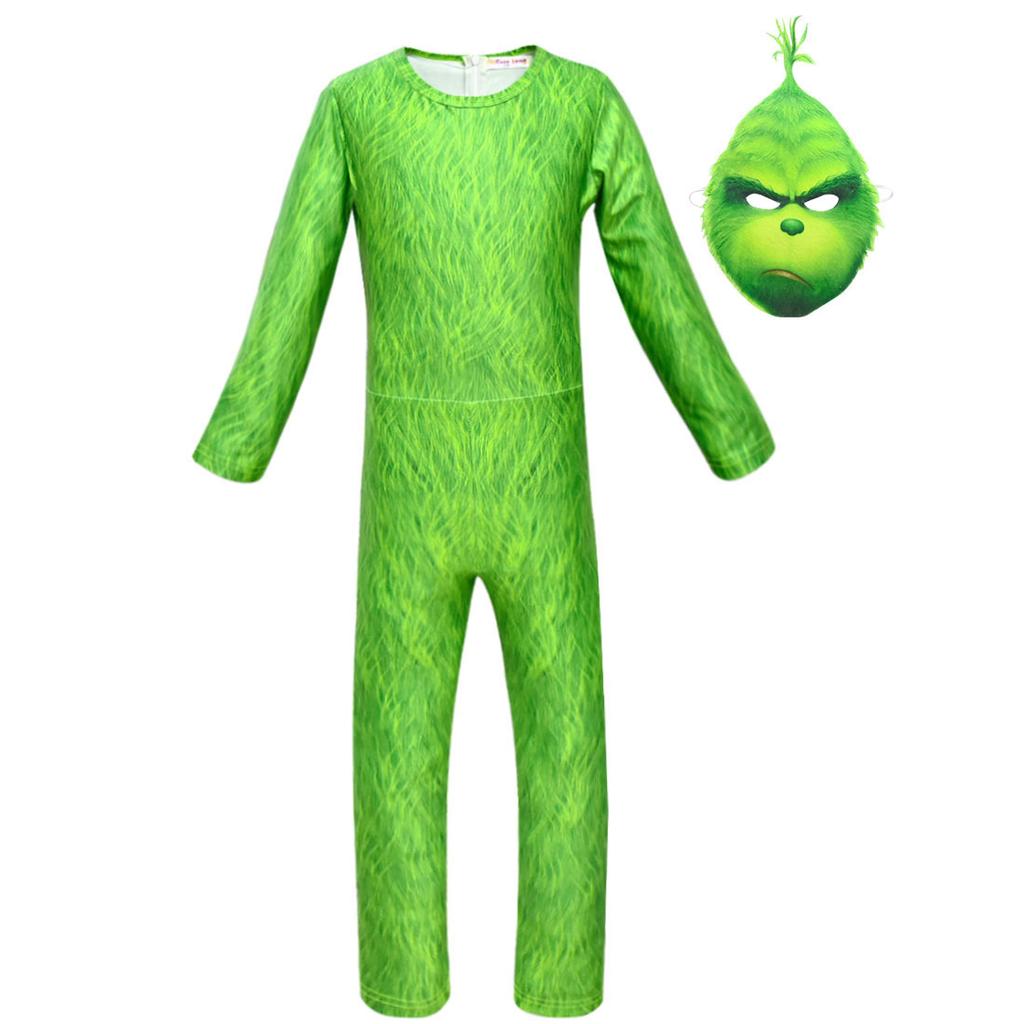 The Grinch Cosplay Onesie Kids Pajamas Costume 821 Green Grinch Outfit Halloween Christmas Party Jumpsuit