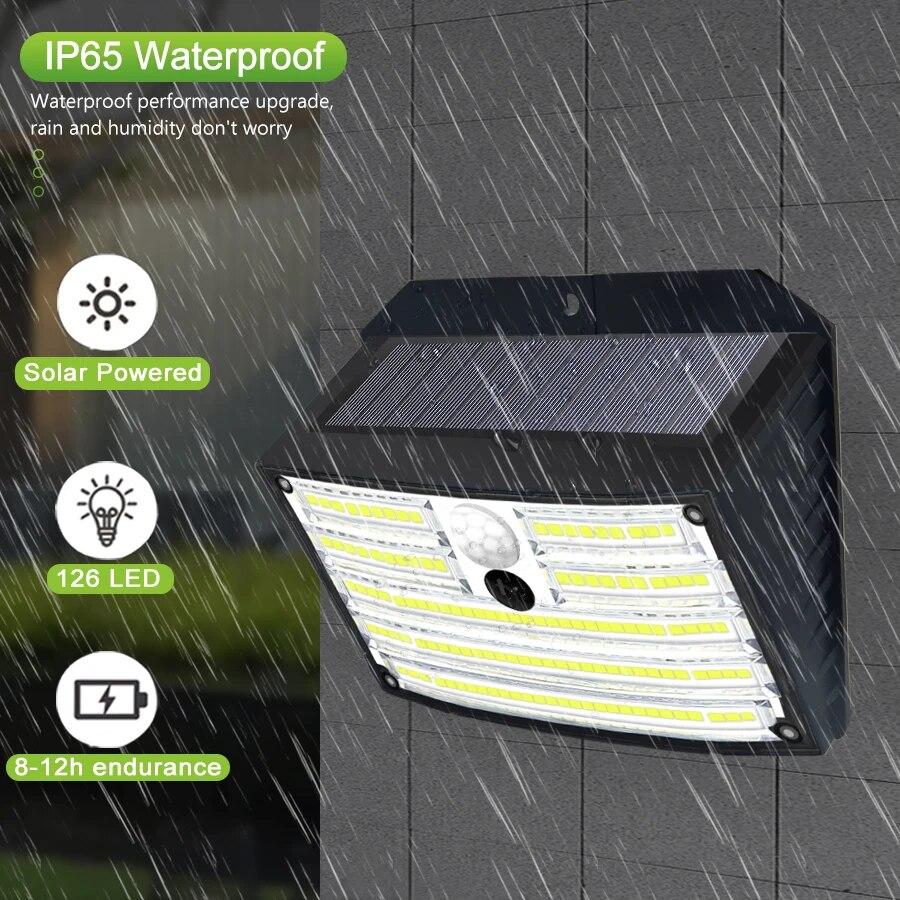 Outdoor 176/132/126LED Wall Solar Light Motion Sensor Garden Waterproof 3 Mode Street Lamp Yard Path Wall Lamp Garage Garden