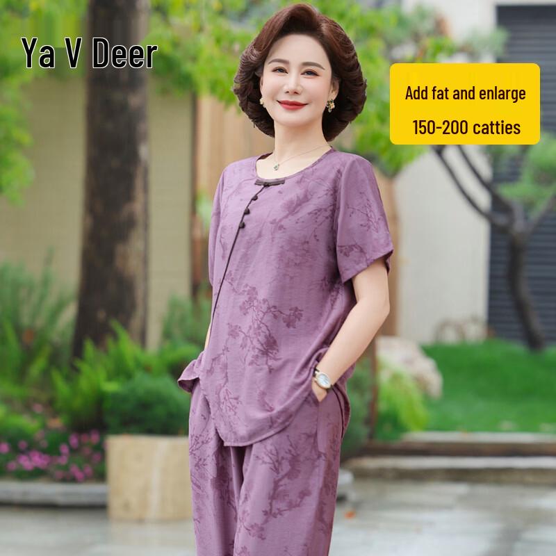Yalu Women s Printed Cotton Linen Summer Two-Piece Set 6XL