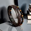 Men's Retro Leather Woven Bracelet with Magnetic Clasp - European & American Style