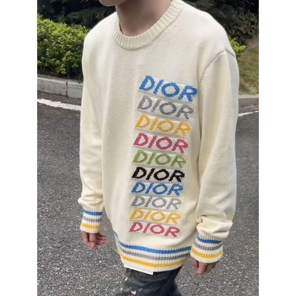 2025 Autumn/Winter Luxury Rainbow Logo Knit Sweater, Unisex Loose Casual Round Neck Top