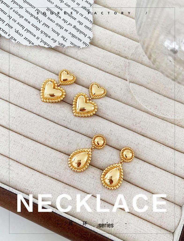 European & American New Metal Heart Lace Earrings: High-End, Fashionable, Luxurious, Versatile Temperament with Silver Needle