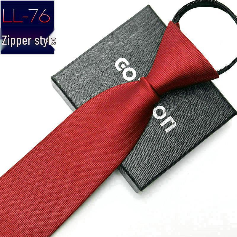 Men's No-Iron Zipper Striped Formal Tie with Logo, 8cm