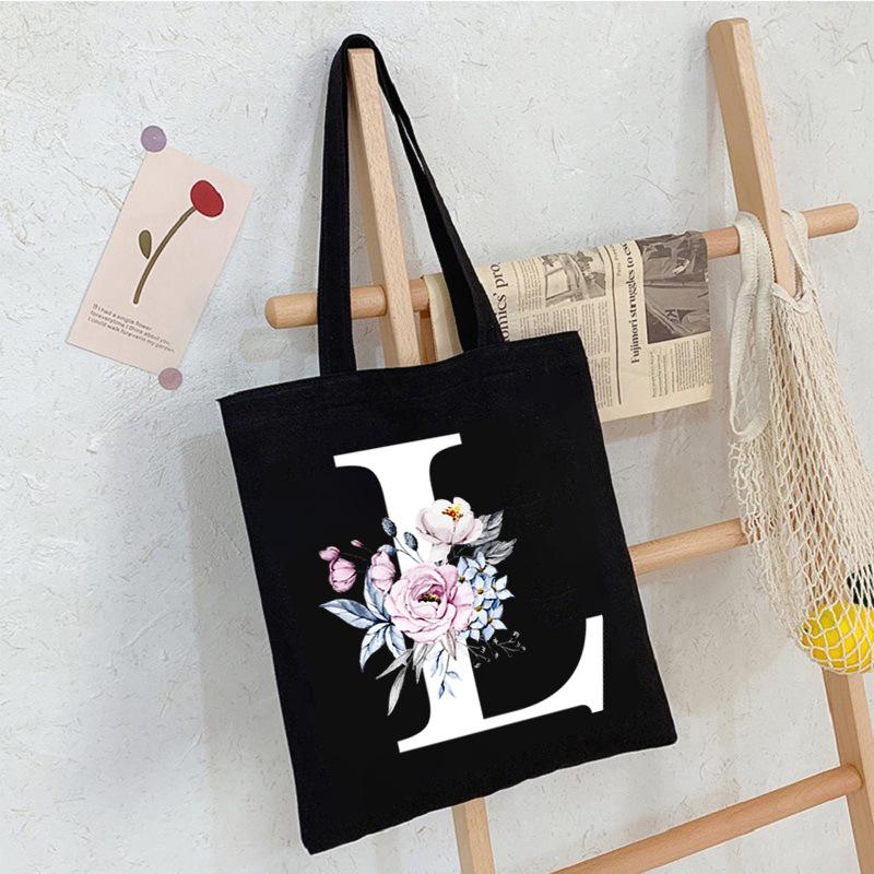 Alphabet24 Letter Print Student Portable Canvas Bag Tote Bag Large Capacity Messenger Bag