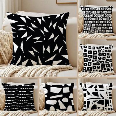 Black And White Abstract Print Pillow Case Anti-dustmite Pillowcase Invisible Zipper Silky Short Plush Sofa Cushion Cover