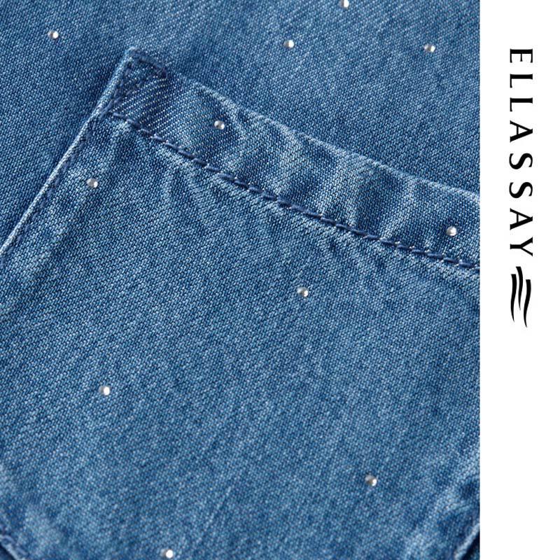 ELLASSAY Women's Lyocell Denim Rhinestone Shirt