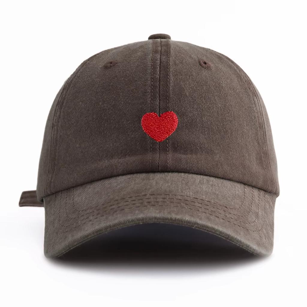 This Black Baseball Cap Features A Red Heart Pattern, Adding A Sweet And Romantic Touch To Valentine'S Day Outfits.