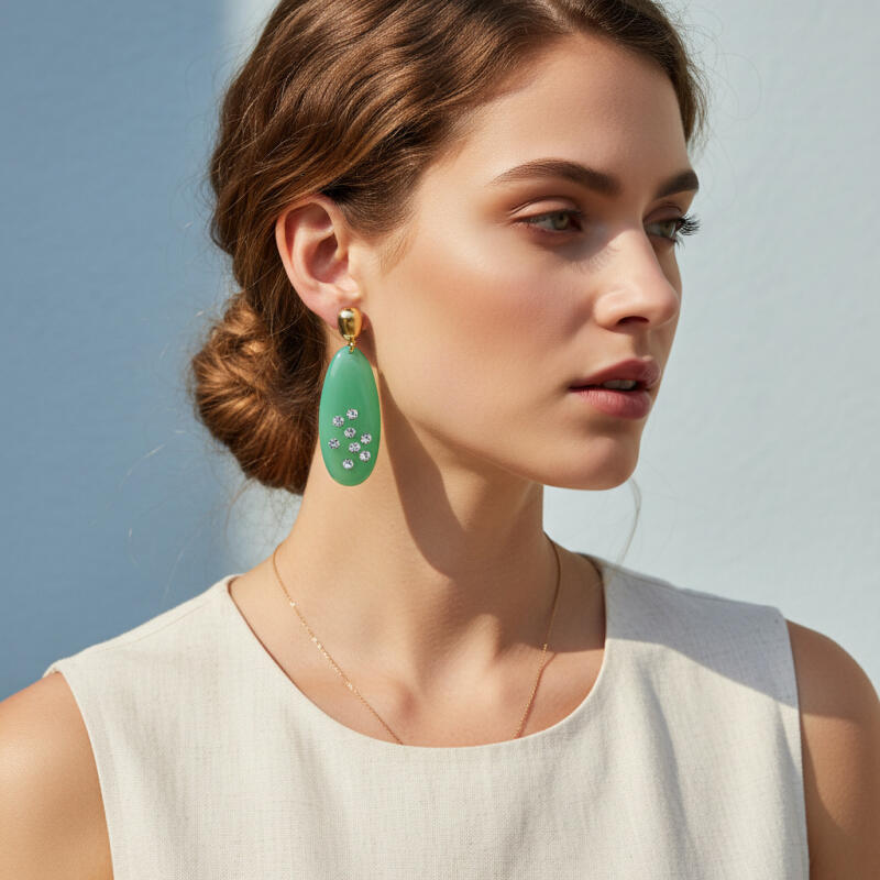 Exaggerated Long Oval Resin Dangle Earrings for Women Ladies Vintage Rhinestone Colored Water Droplet Earrings Jewelry Wholesale
