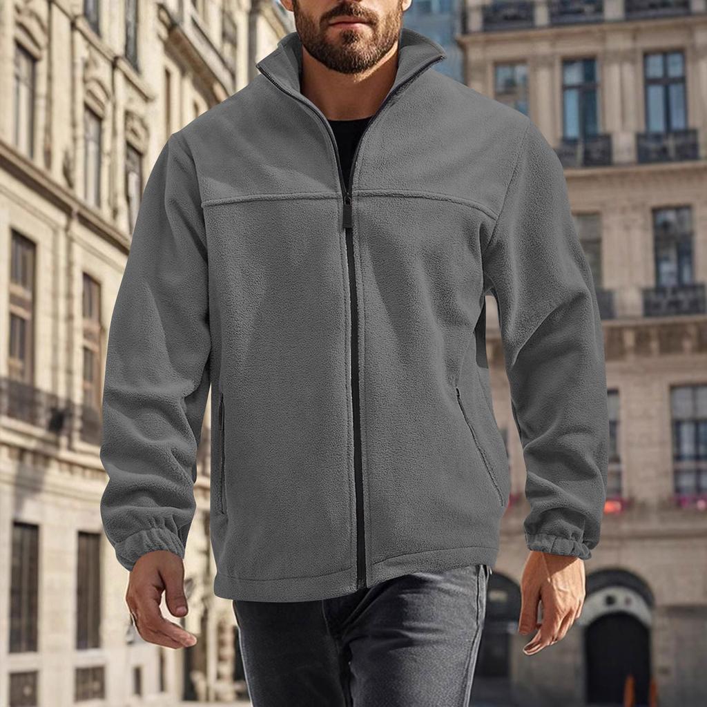 Men's Color Outdoor Zipper Stand Collar Jacket Casual Sports Plush Jacket