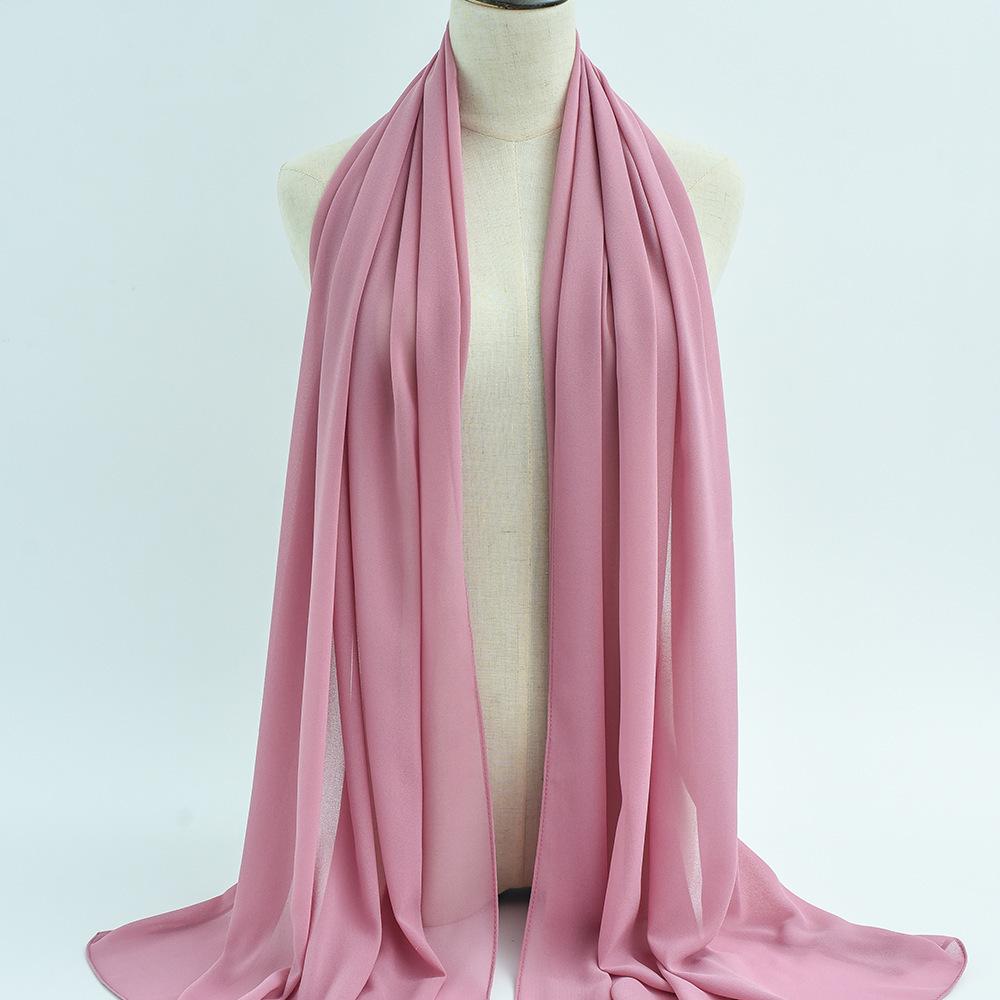 Damen einfarbiger Perlen-Chiffon-Bubbleschal, langer Seiden-Kopfschal, 70x180cm, nahöstlicher Stil