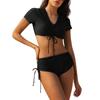 Women's Two-piece Swimsuit With Short Sleeved Flat Corner Pants And Drawstring Swimsuit
