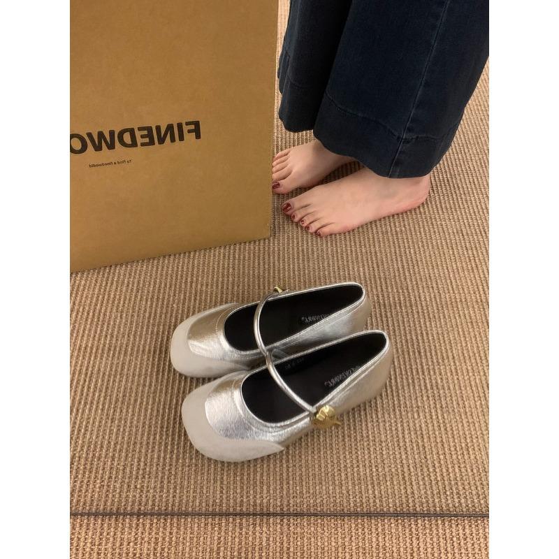 Spring and Autumn New Silver Inner Height Increase Mary Jane Shoes Round Head Light Mouth Word with Commuting Single Shoes Women's Shoes