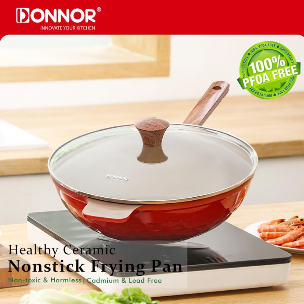 DONNOR Ceramic Pan with Lid 12.6 Inch Frying Pan Nonstick Frying Pan Skillet Ceramic Pan Omelette 6QT PFOA PFAS PTFE Free