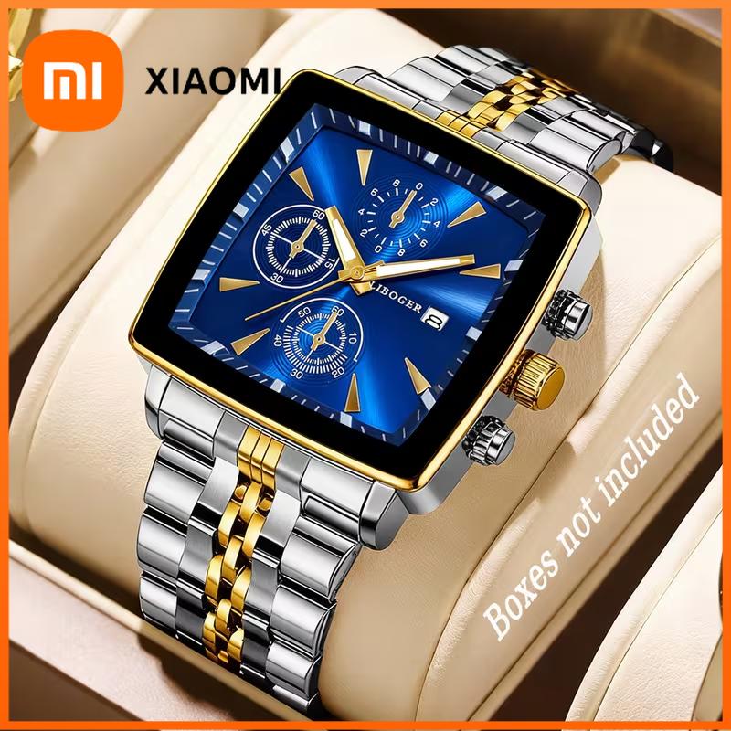 Xiaomi Luxury Square Dial Men Quartz Wristwatch Fashion Stainless Steel Man Business Watches With Calendar Reloj Hombre (Without Box)