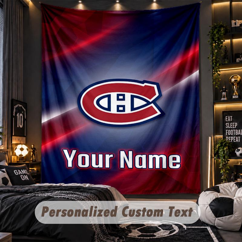 TapestryMontreal Canadiens Custom Name Text Personalized Wall Hanging Tapestry Home Wall Decor